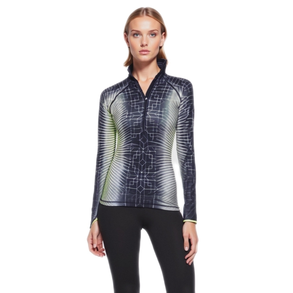 Nike Pro Top Womens Sz S Black Volt Hyperwarm Half Zip Pullover W/Thumb Holes